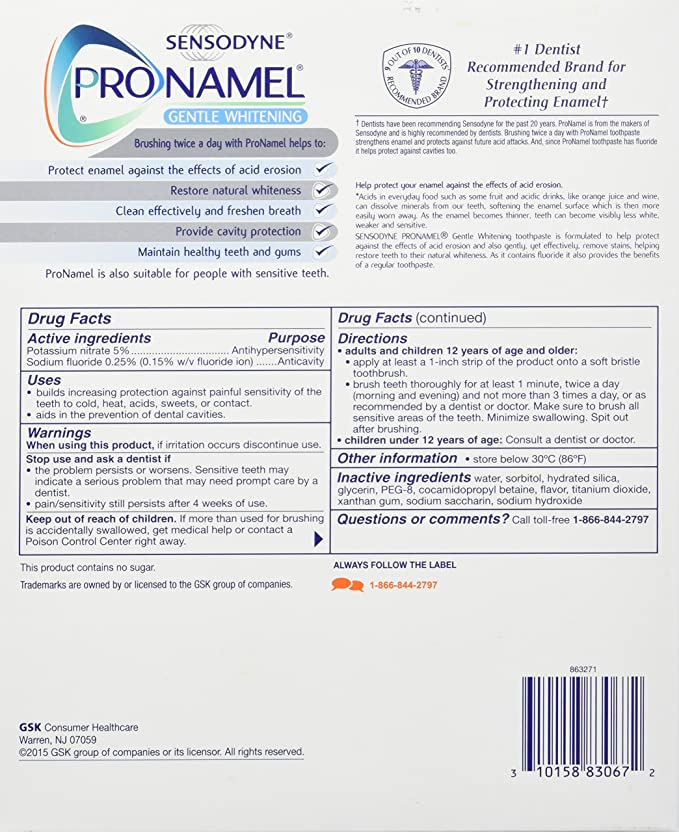 Sensodyne Pronamel Gentle Whitening Fluoride Toothpaste, 4 ct. 253780