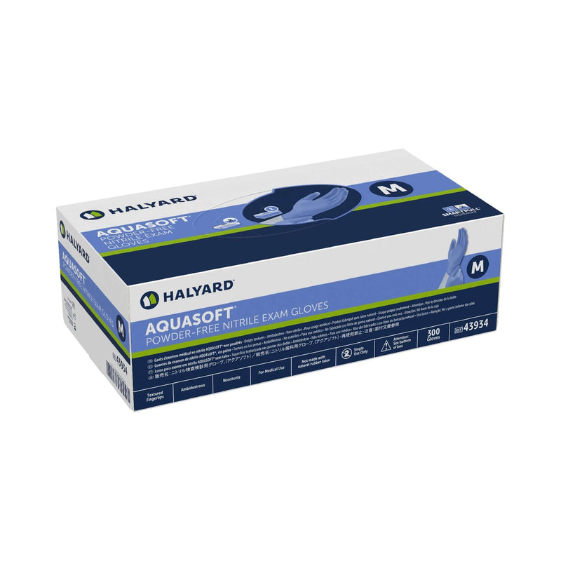 Aquasoft Nitrile Exam Glove NonSterile Cuff Length Textured Fingertips Blue Chemo Tested 43934-BX/300