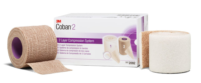 3M | Compression System, Toe Boot Application, Includes: Roll 1 Comfort Layer 2" x 1.3 yds, Unstretched, Roll 2 Compression Layer 2" x 3 yds, Fully Stretched | 2092-8