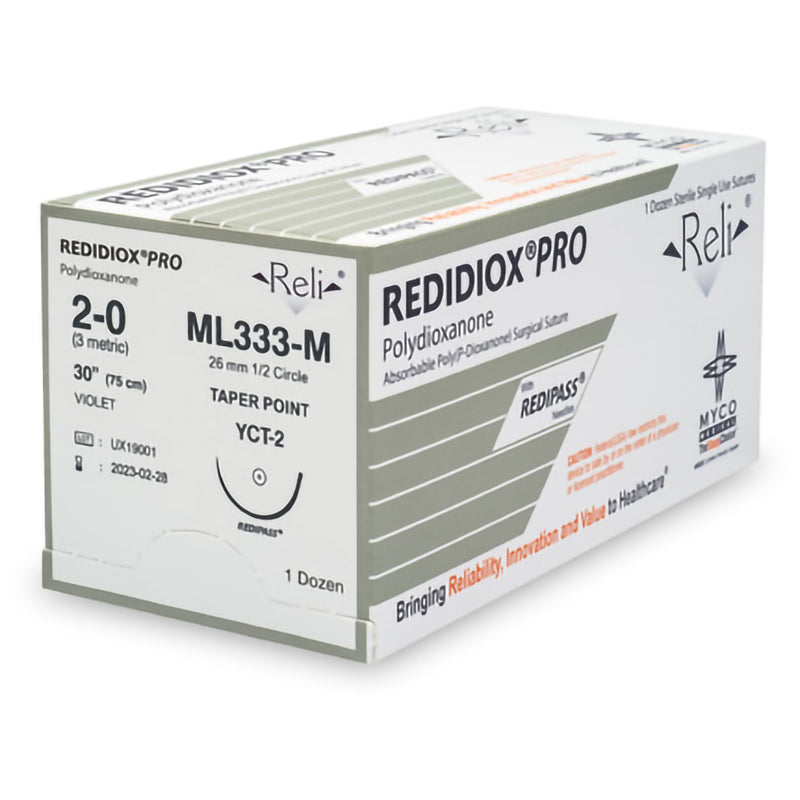 Absorbable Suture with Needle Reli Polydioxanone MC 1/2 Circle Taper Point Needle Size 2 - 0 Monofilament ML333-M