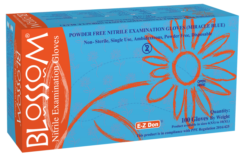 Blossom Miracle Blue EZ Don Nitrile PF Exam Gloves BM 42377-DON-N-PF