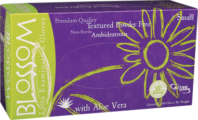 Blossom Latex Powder Free Textured Exam Gloves with Aloe Vera