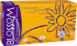 Blossom Latex Powder Free Textured Exam Gloves with Aloe Vera + Vitamin E BM 12225-PF-VE
