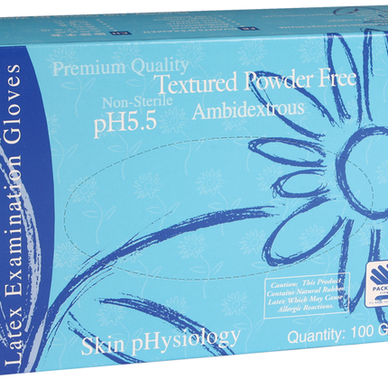 Blossom Latex Powder Free Textured Exam Gloves with pH5.5 | BM 14326-PF-PH5.5 | | Blue, Dental, Disposable Dental Supplies, Disposable Medical supplies, Latex Exam Gloves | Mexpo International Inc | SurgiMac