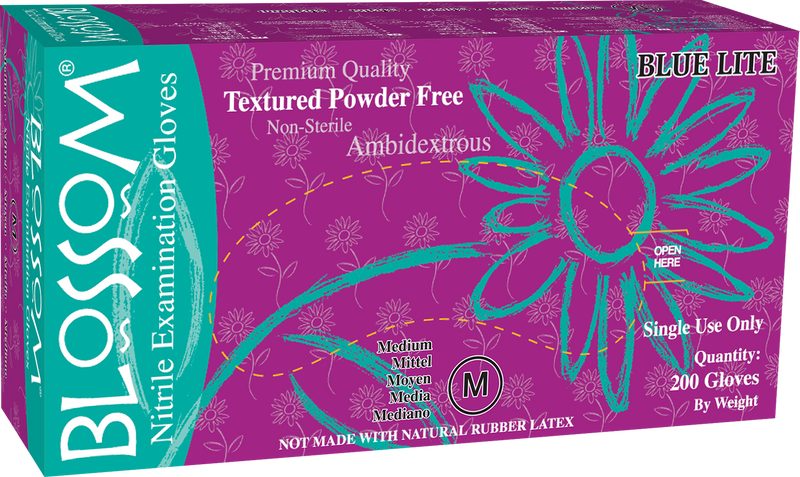 Blossom Blue Lite Nitrile Powder Free Textured Exam Gloves BM 46205-N-PF
