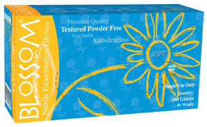 Blossom Soft Blue Nitrile Powder Free Textured Exam Gloves BM 42389-N-PF