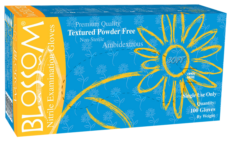 Blossom Soft Blue Nitrile Powder Free Textured Exam Gloves BM 42389-N-PF