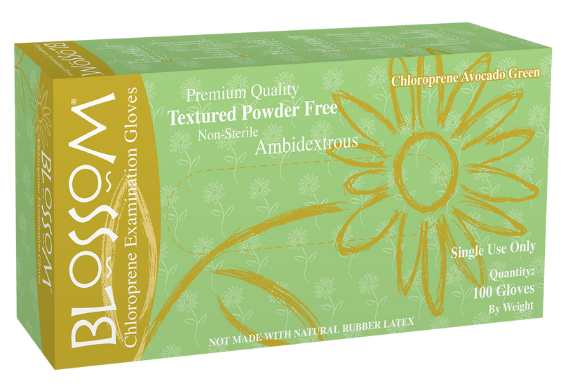 Blossom Avocado Green Chloroprene Powder Free Textured Exam Gloves BM 97325-CHL-LG-PF