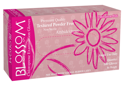 Blossom Pink Chloroprene Powder Free Textured Exam Gloves