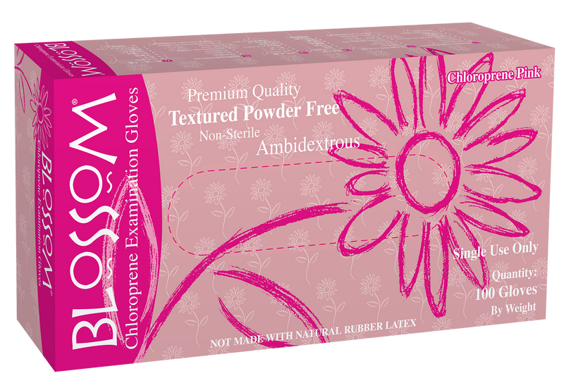 Blossom Pink Chloroprene Powder Free Textured Exam Gloves BM 97715-CHL-P-PF