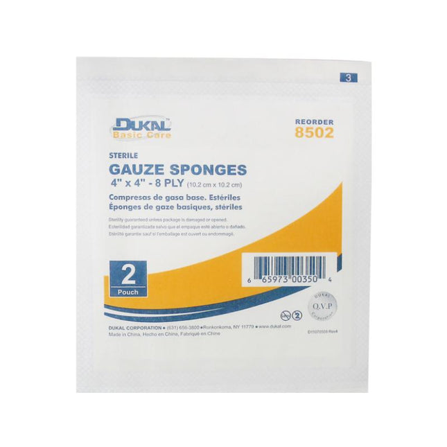 Dukal | Sterile Basic Care Gauze Sponge 4" x 4" 8-Ply | 8502