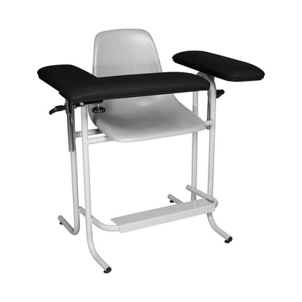Blood Draw Chair, Tall, Plastic Seat, Upholstered Flip Arm, Black | Dukal | Only at SurgiMac