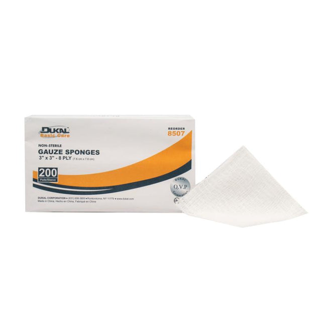 Dukal | Non-Sterile Basic Care Gauze Sponge 3" x 3" 8-Ply | 8507