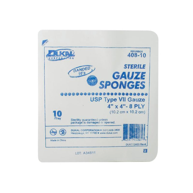 Dukal | Sterile Gauze Sponges 4" x 4" 8-Ply | 408-10