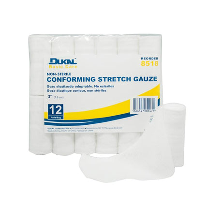 Non-Sterile Basic Care Conforming Stretch Gauze 3" | 8518 | | Bandages, Conforming Stretch Bandages, Non-Sterile, Traditional Wound Care | Dukal | SurgiMac
