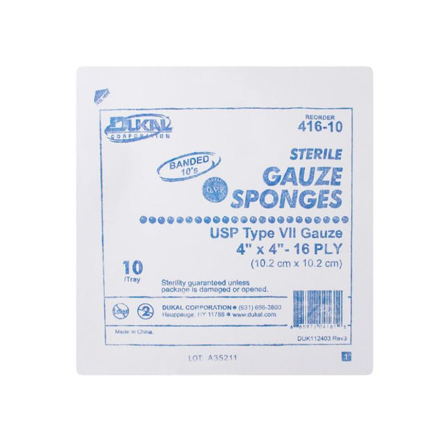 Dukal | Sterile Type VII Gauze Sponges 4" x 4" 16-Ply | 416-10