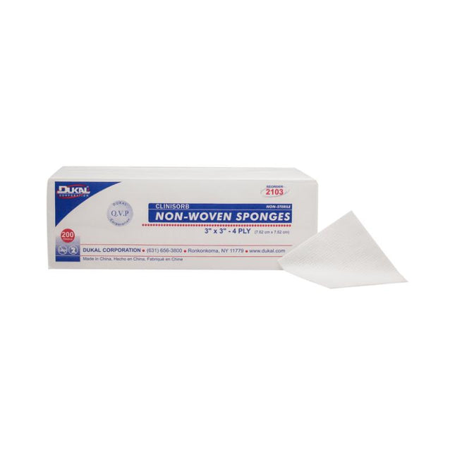 Dukal | Non-Sterile Clinisorb Non-Woven Sponges 3" x 3" 4-Ply | 2103-01