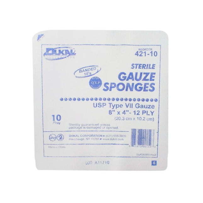 Dukal | Sterile Type VII Gauze Sponges 8" x 4" 12-Ply | 421-10