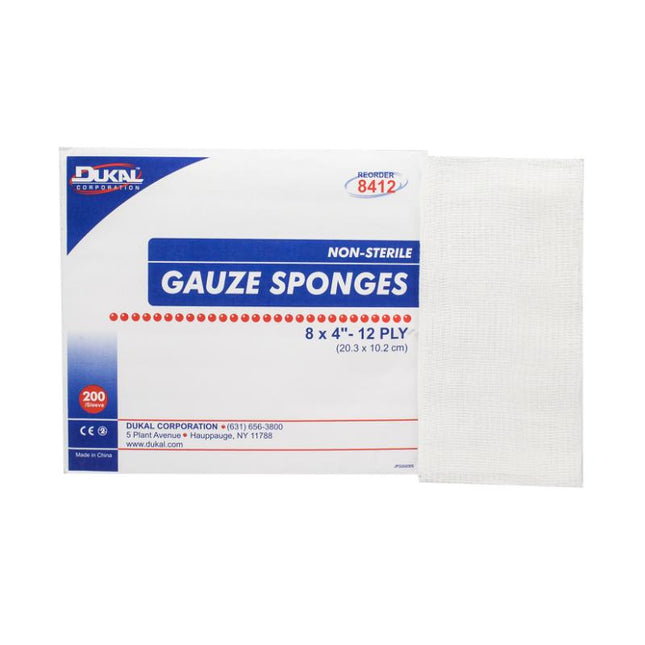 Dukal | Non-Sterile Gauze Sponges 8" x 4" 12-Ply | 8412