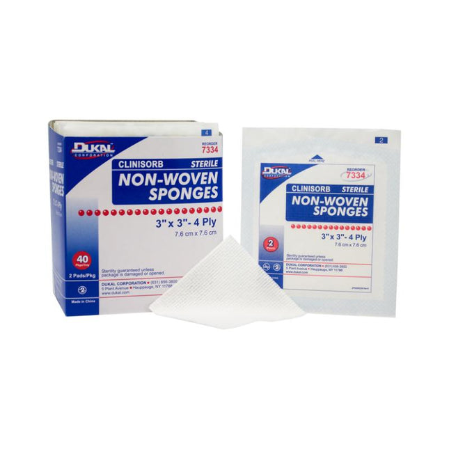 Dukal | Sterile Clinisorb Non-Woven Sponges 3" x 3" 4-Ply | 7334