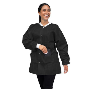 Dukal | Lab Jacket FitMe Black Hip Length 3-Layer SMS Disposable | UGJ-6500-S