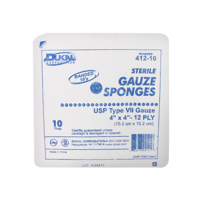 Dukal | Sterile Gauze Sponges 4" x 4" 12-Ply | 412-10