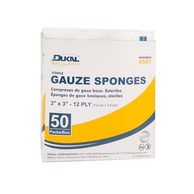 Dukal | Sterile Basic Care Gauze Sponge 3" x 3" 12-Ply | 8501