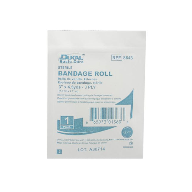 Dukal | Sterile Basic Care Fluff Bandage Roll 3" x 4.5 yd 3-Ply | 8643