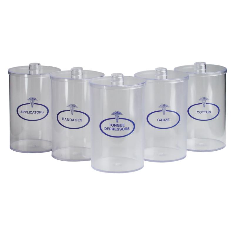 Dukal | Clear Plastic Sundry Jars, Blue Imprint, Plastic Lids, 6½