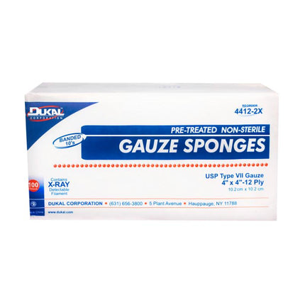 Non-Sterile X-Ray Detectable Type VII Gauze Sponges 4" x 4" 12-Ply