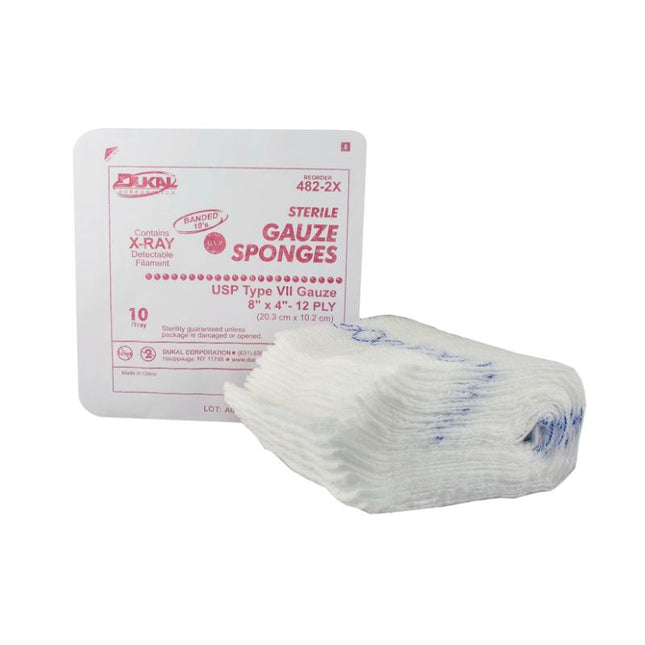 Dukal | Sterile X-Ray Detectable Type VII Gauze Sponges 8" X 4" 12-Ply | 482-2X