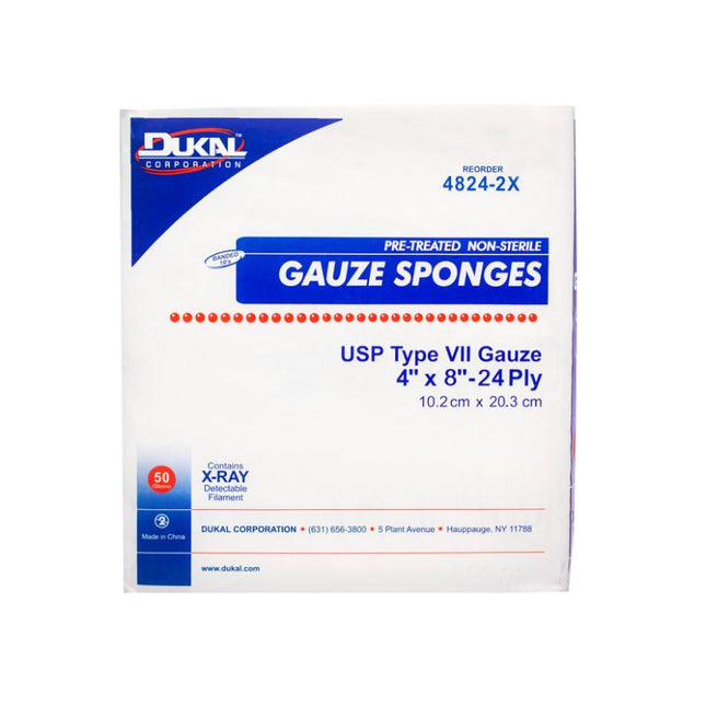 Dukal | Non-Sterile X-Ray Detectable Type VII Gauze Sponges 8" X 4" 24-Ply | 4824-2X