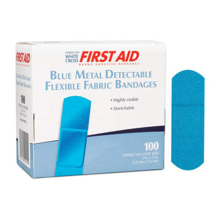Metal Detectable Fabric Adhesive Bandages 1 x 3, Blue | 99915 | | Adhesive Bandages, Blue Metal Detectable, Fabric | Dukal | SurgiMac