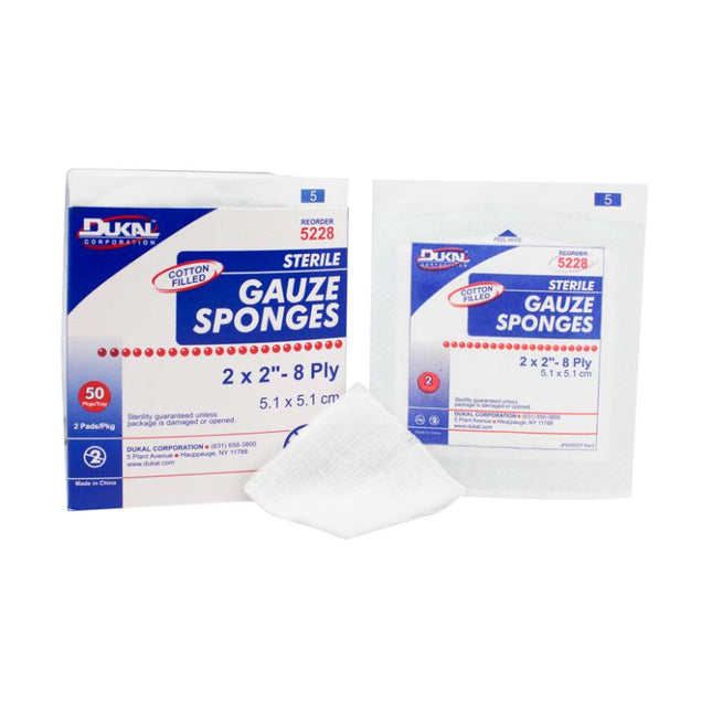 Dukal | Sterile Cotton Filled Gauze Sponges 2" x 2" 8-Ply | 5228