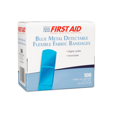 Metal Detectable Fabric Adhesive Bandages 1 x 3, Blue | 99915 | | Adhesive Bandages, Blue Metal Detectable, Fabric | Dukal | SurgiMac