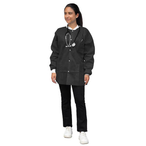 Dukal | Lab Jacket FitMe Black Hip Length 3-Layer SMS Disposable | UGJ-6500-S