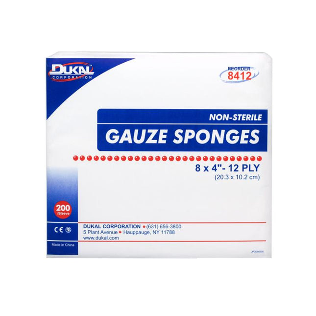 Dukal | Non-Sterile Gauze Sponges 8" x 4" 12-Ply | 8412