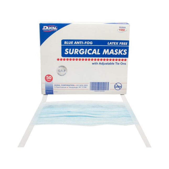 Dukal | Anti-Fog Surgical Mask with Tie 3-Ply, Blue | 1550