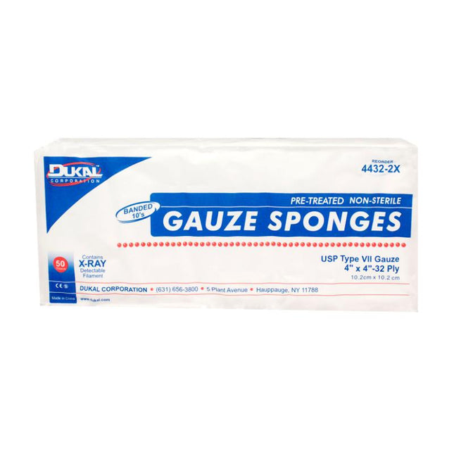 Dukal | Non-Sterile X-Ray Detectable Type VII Gauze Sponges 4" x 4" | 4432-2X