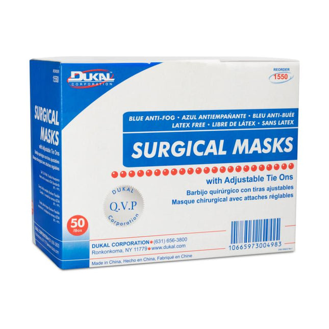 Dukal | Anti-Fog Surgical Mask with Tie 3-Ply, Blue | 1550