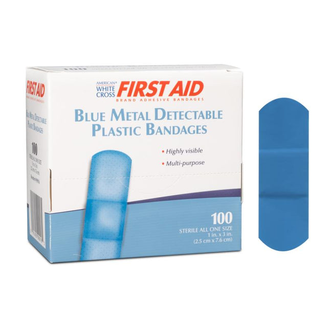 Dukal | Metal Detectable Plastic Adhesive Bandages 1 x 3, Blue | 99916