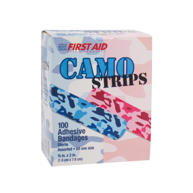 Dukal | Camouflage Stat Strip® Adhesive Bandages 3/4 x 3, Blue/Pink Camo | 16700