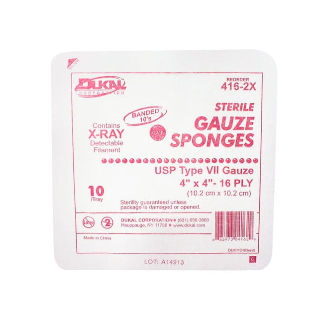 Dukal | Sterile X-Ray Detectable Type VII Gauze Sponges 4" x 4" 16-Ply | 416-2X