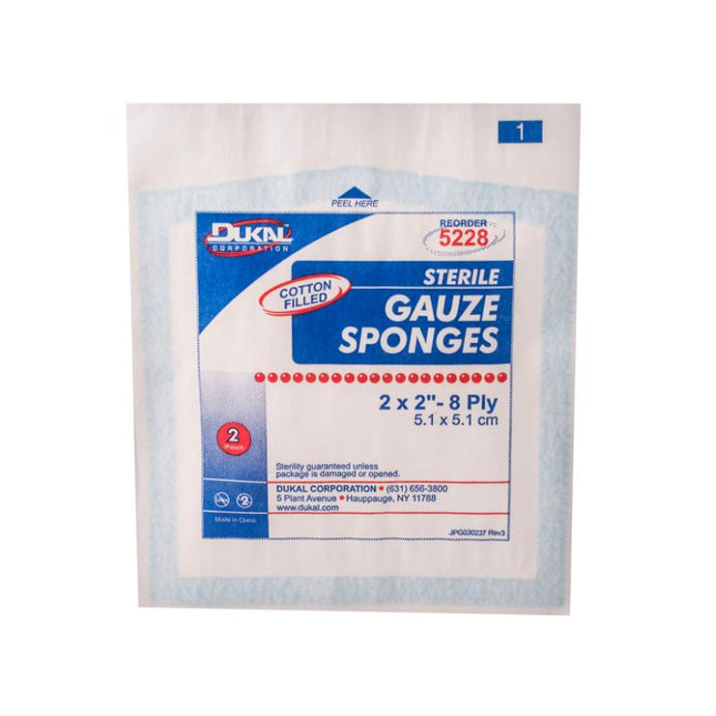 Dukal | Sterile Cotton Filled Gauze Sponges 2" x 2" 8-Ply | 5228