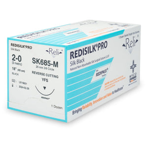 Nonabsorbable Suture with Needle Reli Redisilk Silk MFS 3/8 Circle Reverse Cutting Needle Size 2 - 0 Braided SK685-M