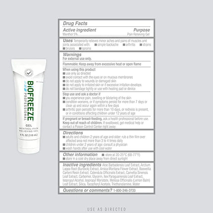 Biofreeze Professional Pain Relief Gel, 4 oz Tube | 13407 | | Over the Counter, Pain Relief Gel, Pharmaceuticals | Biofreeze | SurgiMac
