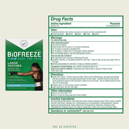 Biofreeze Topical Pain Relief 5% Strength Menthol Patch 5 per Box | 14672 | | Patch | Biofreeze | SurgiMac