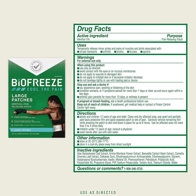 Biofreeze | Biofreeze Topical Pain Relief 5% Strength Menthol Patch 5p/b | 14672-1