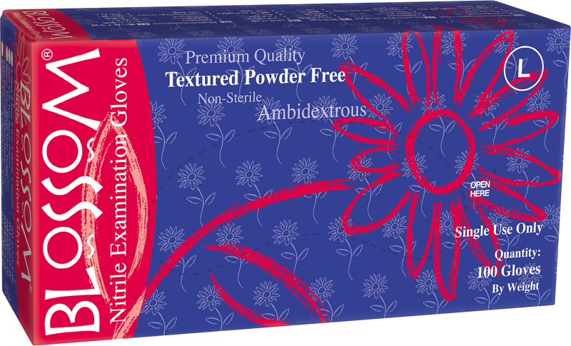Blossom Dark Blue Nitrile Powder Free Textured Exam Gloves BM 41326-N-PF