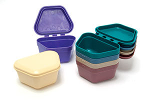 Quala | Denture Boxes, Assorted colors, 12/Bag. Soft plastic Denture Cups | Q9020